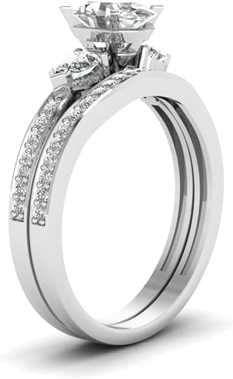 2.75 CT Moissanite 3 Three Stone Engagement Rings and Wedding Bands Bridal Set for Women,10K 14K 18K Solid Gold Cushion/Heart/Oval/Pear/Princess/Round Cut Wedding Ring Sets Engagement Anniversary Bands Sets4