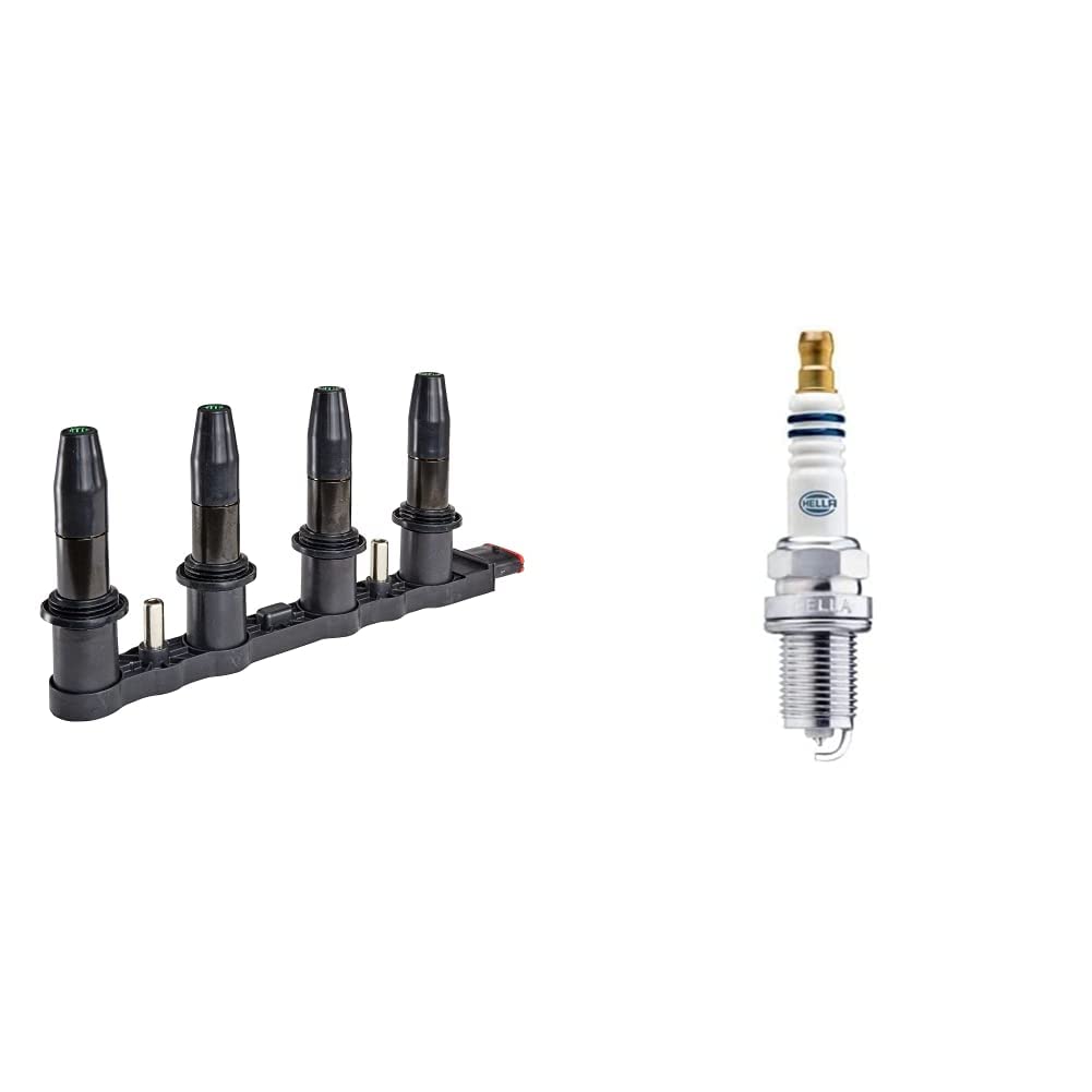 HELLA 5DA 193 175-331 Bobina d'accensione, 12V, 6a... poli, Bobina d'accensione blocco, avvitato & 8EH 188 705-071 Candela accensione, Platinum PM8RC-10, Apert. chiave 16, lunghezza filettatura 19mm