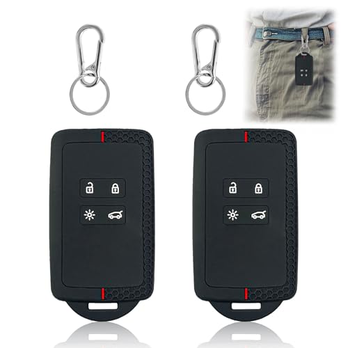 2 Pcs Car Key Cover for Renault, TPU Silicone Car Key Cover Case with Keychain, 4 Button Design Key Fob Holder Compatible with Captur Megane Koleos Twingo Kangoo Talisman Dacia Espace(Black Red) - Image 6