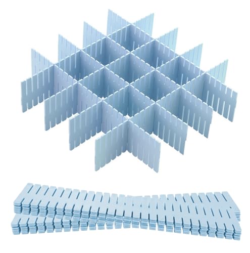 Hantoc 12 Pezzi Divisori per Cassetti Regolabili, Divisori per Cassetti in Plastica Organizzatore per Cassetti Separatori per Cassetti per Ufficio, Bagno, Cucina o Camera da Letto 32.4 x 7cm Blu