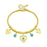 Form: rund AUOU 1 x Edelstahl-Zirkon-Herz-Augen-Schlauchkette für Damen, Stein