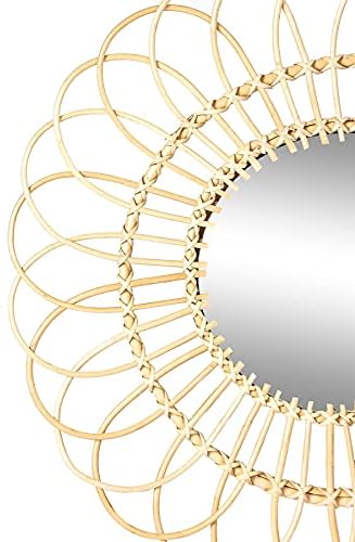 Nicola Spring 1x 60cm Rattan Wall Mirror - Medium Round Flower Living Room Bedroom Kitchen Bathroom Decorative Hanging Art Boho Wooden Circle Frame