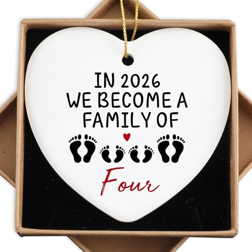 New Parents Gifts for Couples in 2026 We Become a Family of Four Christmas Ornament 2026 Pregnancy Announcement for Husband Grandparents Baby Announcements Ideas Babys First Christmas Ornament 2026