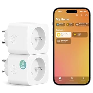 Meross Prise intelligente (Type E), prise WiFi 16 A compatible avec HomeKit, Alexa et Google Home, lot de 2 prises avec mesure de consommation d'énergie, contrôle vocal et contrôle à distance