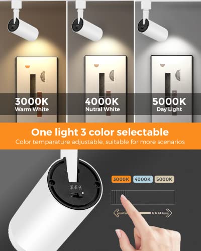 Vanoopee 3-Color Zoomable J Type Track Lighting Heads 10W For Juno Rail - Bright Led Track Light Heads Fixtures 3000K 4000K 5000K Ceiling Spot Accent Light, No Flicker Cri90+ 15-55° 800Lm White 4 Pack #TOP2