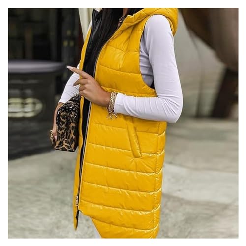AYGJKIE Colete longo de inverno feminino com zíper gola alta comprimento médio com capuz sem mangas