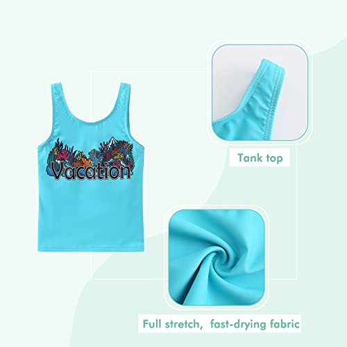 Image of Girls 3 Piece Rash Guard Swimsuits Set for Girls Short Sleeve Bathing Suits Hawaiian Swim Set 3-16 Years