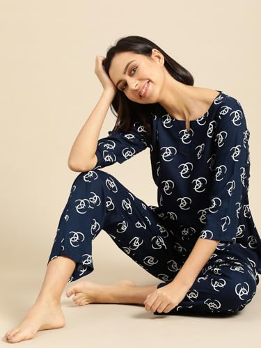 Image of Ichaa Women's Rayon Night Suit Printed Top & Bottom Set