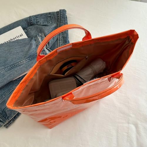 Image of Caistre Women's PVC Tote Handbags Shoulder Bag Winter Fall Fashion Kraft Paper Tote Bag Y2K Large Shopping Bag