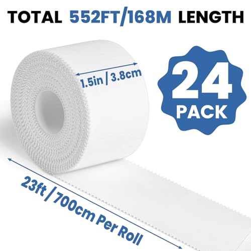 Image of NUITPY 24 Pack Athletic Tape, White Sports Tape, Easy Tear Wrist Tape, Strong Adhesion Tapes for Boxing, Gymnastics, Hockey, Soccer, Lacrosse and First Aid(1.5in x 552ft Total)