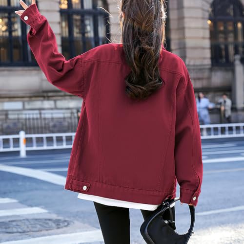 chouyatou Womens Casual Fall Button Down Denim Jacket Loose Military Utility Shacket Trucker Jean Jacket3