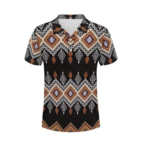 Pinupub Mens Golf Polo Shirts African Aztec Style Short Sleeve Summer Hawaiian Polo Shirts Classic Casual Tennis Polo Shirts