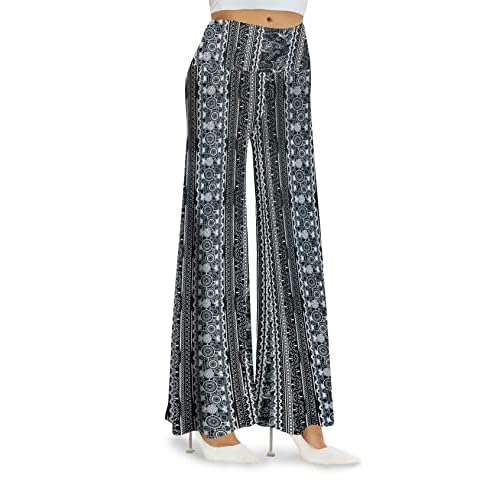 Arolina Women's Stretchy Wide Leg Palazzo Lounge Pants Casual Comfy High Waist Palazzo Pants 3X-Large Blackwhite Folk