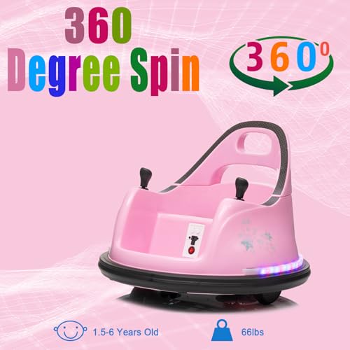 Image of 12V Kids Ride on Bumper Car Kids Ride On Electric Bumper Car with Remote Control, 360 Degree Spin for Baby Boy and Girls Riding Bumping Toy Gifts Cars for Toddler, Pink