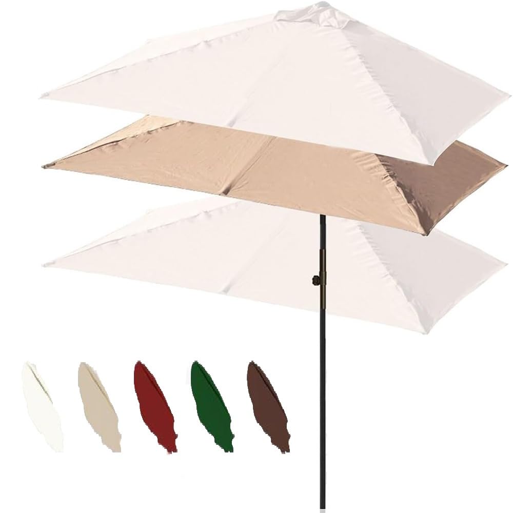 Demi-parasol de jardin kaki rectangulaire et inclinable pour balcon