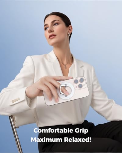 Image of SUPERONE MagSafe Phone Grip, Magnetic Phone Ring Holder & Adjustable Stand | Removable Magsafe Phone Ring Holder and Kickstand, Compatible with iPhone 17-12 Series and MagSafe Case, Accessories - White