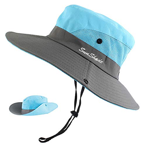 Peicees Women Ponytail Sun Hat, UPF 50+ UV Protection Summer Cap Adjustable Bucket