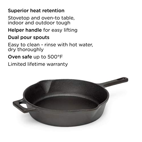 Ecolution Farmhouse Cast Iron Pre Seasoned Fry Pan, 9.5-Inch #TOP2