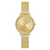 Guess Reloj para Mujer de 34 mm, Correa de Malla en Tono Dorado, Esfera Dorada, Caja Dorada