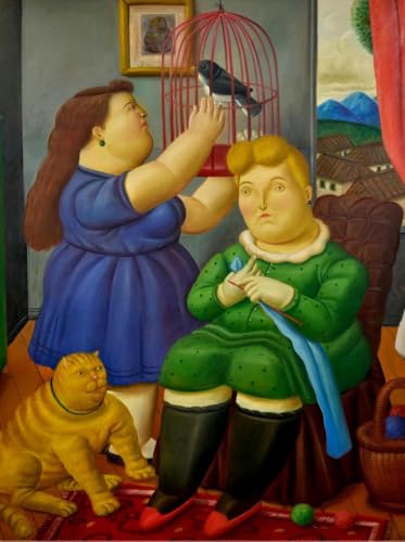 Toile Fernando Botero famille et animaux pour salon chic