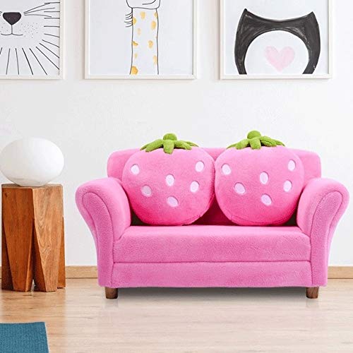 Twdyc Kids Strawberry Armrest Chair Sofa Strong Wood Frame Two Seat Children Sofas Living Room Furniture #TOP2