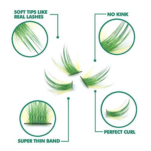 Diy Eyelash Extension, 3D Effect Individual Melt Flare Lash Cluster Natural Lashes Set, Home Eyelash Extension, D Curl Lashes Pack (16Mm-Yellow-Green) #TOP1