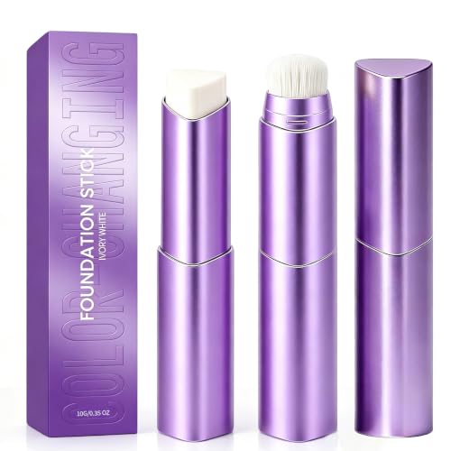 Facelove Color Changing Foundation Stick 2-in-1 Foundation Stick with Blending Brush Moisturizing Long-Lasting Makeup for Deep Skin Tone Natural-Looking Finish (1 Pack)