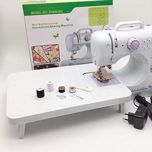 Qinlee Mini Sewing Machine with Extension Table, Portable Electric Adjustable 2-Speed Double Thread Sewing Machine, Foot Pedal,Needle Protector Perfect for Beginner Household Travel