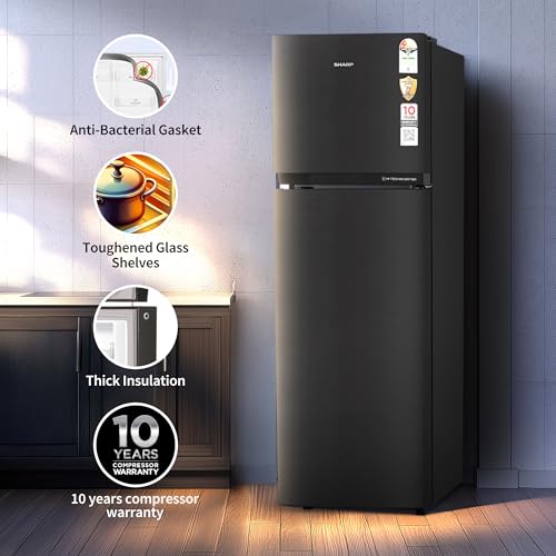 Image of SHARP 285 L Frost Free Double Door 2 Star Refrigerator |Japan 7 Shield Protection|Hi-Tech Inverter |(Coffee Hairline, SJ-FF335V2-PCH)
