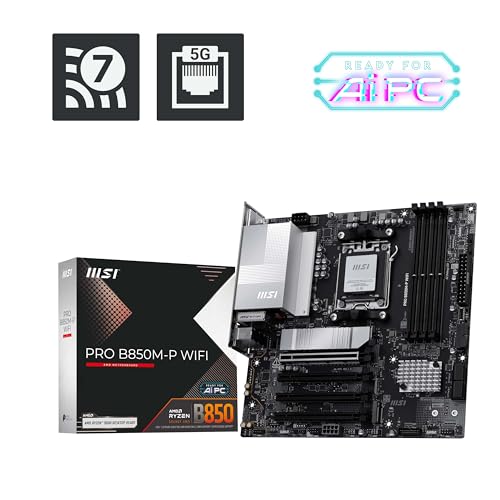 Image of MSI PRO B850M-P WIFI Motherboard,ATX-Supports AMD Ryzen 9000-7000 Processors,AM5-DDR5 Memory Boost (8200+ MT /s OC),PCIe 5.0 x16&4.0x16,M.2 Gen5,Wi-Fi 7,5G LAN+HIGH-SPEED DDR5 RAM 16GB (1x 16GB) Bundle