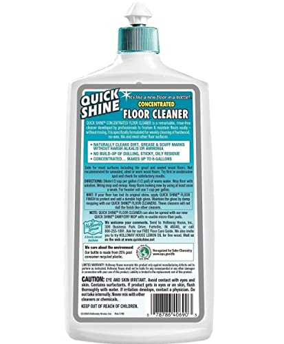 Quick Shine Multi Surface Concentrated Floor Cleaner 27Oz | Use On Hardwood, Laminate, Luxury Vinyl Plank Lvt, Tile & Stone | Dirt Dissolving & Powerful Cleaning | Makes 6 Gallons #TOP7