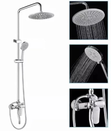 Image of X-xonier SS Shower Set 3-in-1 Height Adjustable Set with Overhead and 3 Modes hand shower, brass Moveable Tub spout Silver 1 year warranty