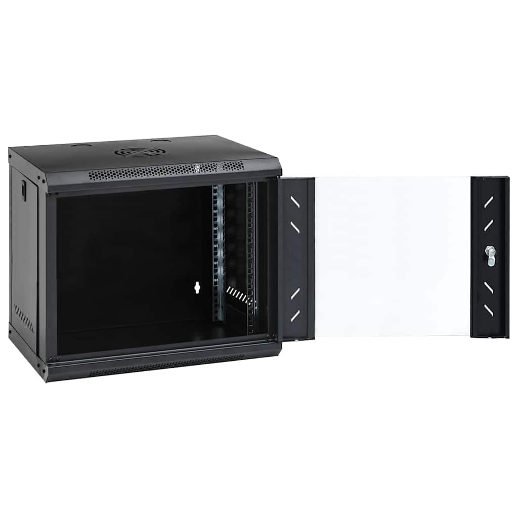 9HE - Armadietto di rete da 19", 53 x 40 x 45 cm, montaggio a parete, alloggiamento in acciaio nero, per accessori server