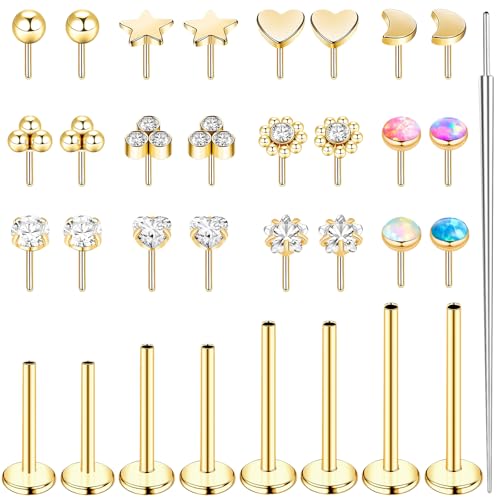12 Pairs Tragus Piercing Jewelry 16G Internally Threaded Labret Piercing Jewelry 316L Stainless Steel Lip Rings Cartilage Helix Earring Nose Stud for Women Men