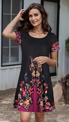 Image of Summer Dresses for Women Casual Tshirt Short Sleeve Floral Sundress Beach Cover Ups with Pockets 2026