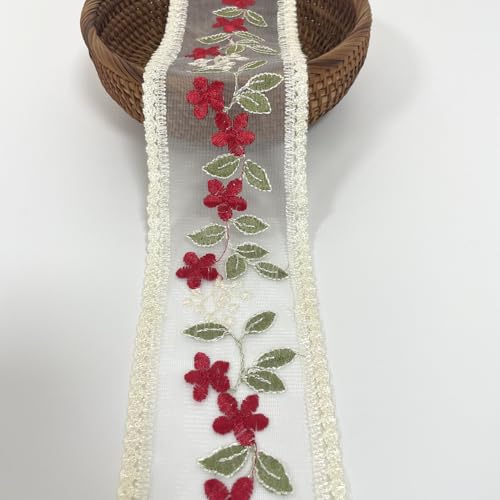 Lace Trim Ribbon, Delicate Cotton Embroidery Ribbon for Wedding/Bridal Decoration, DIY Craft Sewing, Home Decoration, 10 Yards (Red)