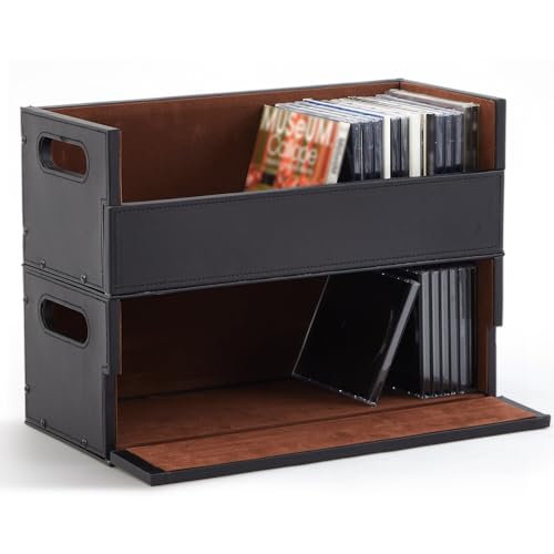 CroBlissful 2 Set Leather CD Storage Box CD Holder Racks Movie Shelf Organizer Cassette Tape Display...