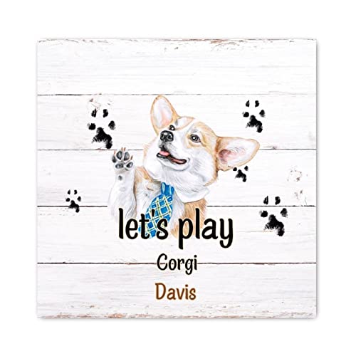 Décoration murale amusante avec le panneau bois patte de chien corgi 40cm Let's Play pour salon