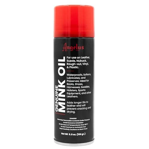 Angelus Genuine Professional Mink Oil Conditioner Spray 5.5 oz - Premium Leather Conditioner Waterproofs Softens Extends Life of Leather Shoes Boots Gloves Saddles - for Suede Nubuck Vinyl