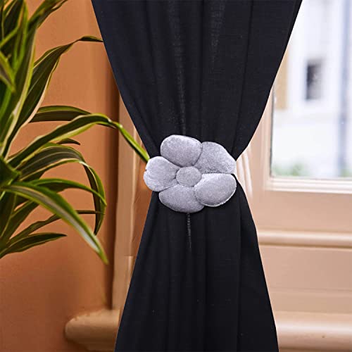 Image of Kuber Industries Velvet Flower Curtain Tassel | Tieback for Home Decorative | 2 Pieces Drape Tie Back for Home | Office | Gray