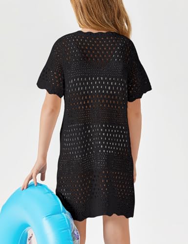 Image of Amarmia Girls Swim Cover Up Crochet Bathing Suit Cover Ups Short Sleeve Summer Beach Dress