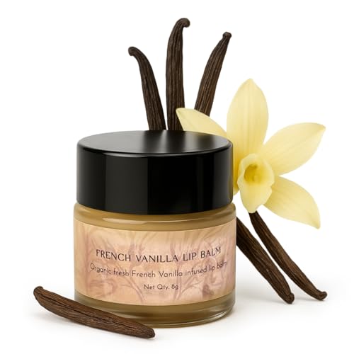 Image of Organic French Vanilla Lip Balm for Soft & Smooth Lips - Moisturizing Lip Balm with Natural Vanilla Extract - Nourishing Lip Care for Dry, Chapped Lips - Non-Sticky, Chemical-Free Lip Moisturizer for Men & Women - 8g