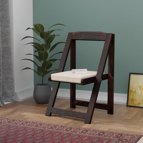 Image of Jangid Handicraft Sheesham Wood Folding Chair with Cushion for Living Room | Wooden Contemporary Foldable Resting Adults Chair with Cushion for Balcony & Hall | Walnut Finish