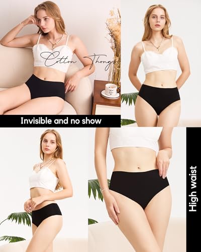 Cotton Thongs for Women High Waisted Seamless No Show Thong Stretchy Comfort Panties S-XL2