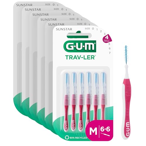 Brossettes interdentaires GUM TRAV-LER 1.4mm ISO 4 pour espace dentaire taille M | Lot de 36