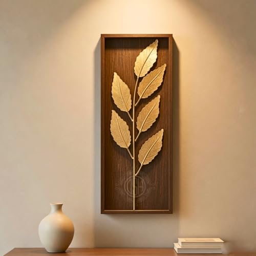 Image of DSH Leaf Wall Art Panels Modern Rustic Home Decor Wall Hanging Sculpture for Living Room, Bedroom & Office (45X15 CM) Decoration Item (Titan Leaf, 1 Frame)