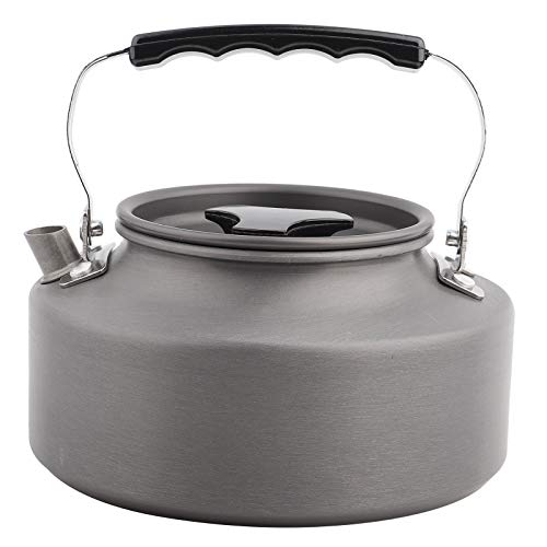 Camping Kettle, Portable 1.1l Aluminum Camping Coffee Pot Kettle Teapot Camping Tea Kettle Teapot for Camping Hiking Kitchen (Black Handle)
