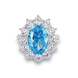 Tolldek Anillo de compromiso de oro blanco de 14 quilates, anillo clásico de pareja con topacio azul, talla 57 (18,1)