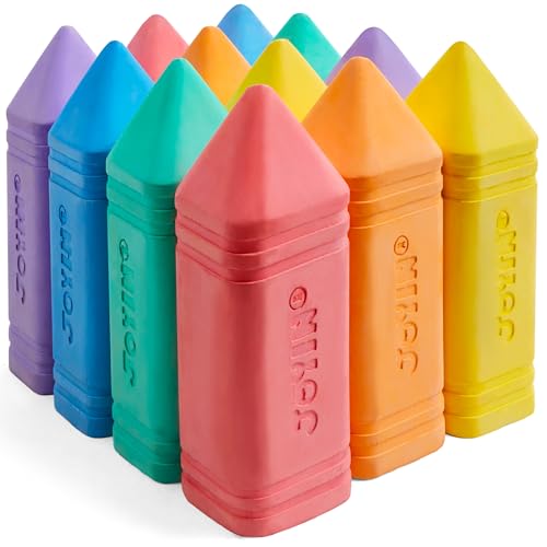 JOYIN 12 PCS Jumbo Sidewalk Chalk with 6 Colors Washable Sidewalk Chalk for Kids Non-Toxic School Supplies Outdoor Games Playground Accessories