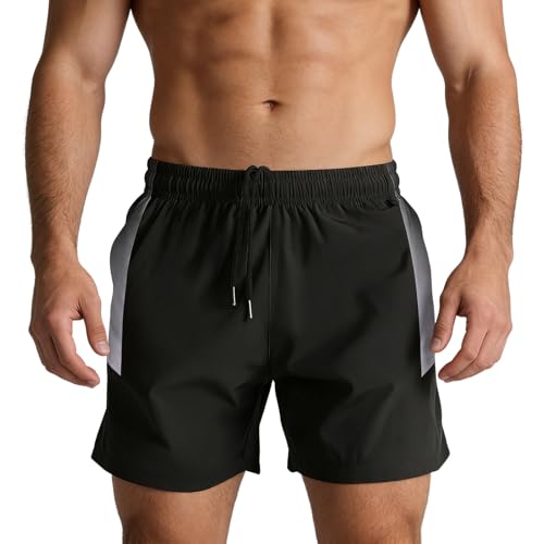 Generico Men's Running Shorts Quick Dry Hiking Shorts Elastic Waist with 2 Zipper Pockets, Casual Outdoor Travel Lightweight Summer Gym Pants, grey